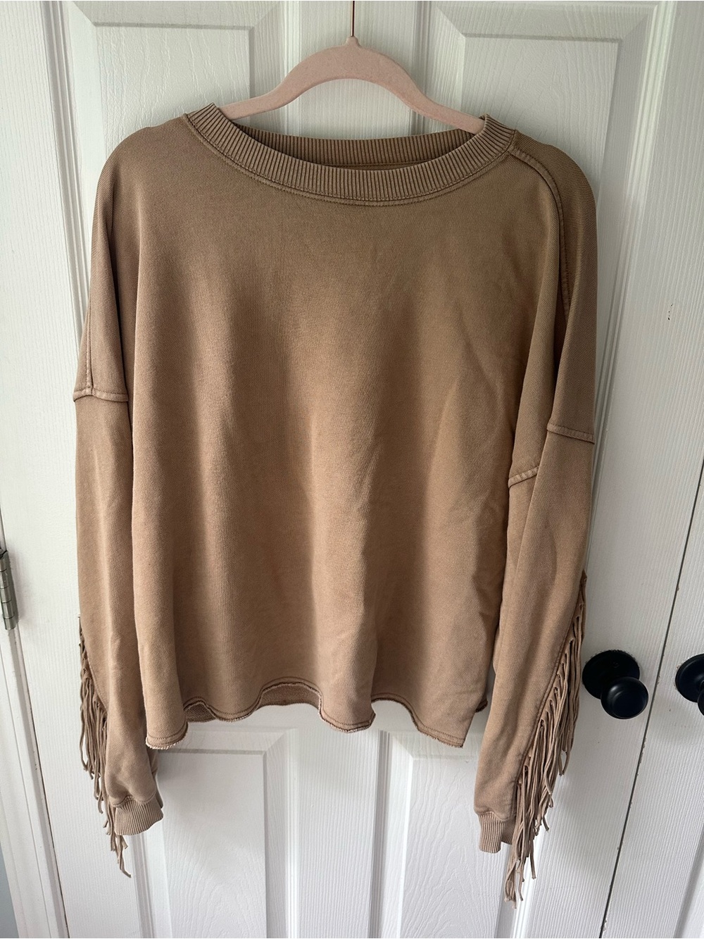 Aerie festival fringe crew sweatshirt- toasted almond